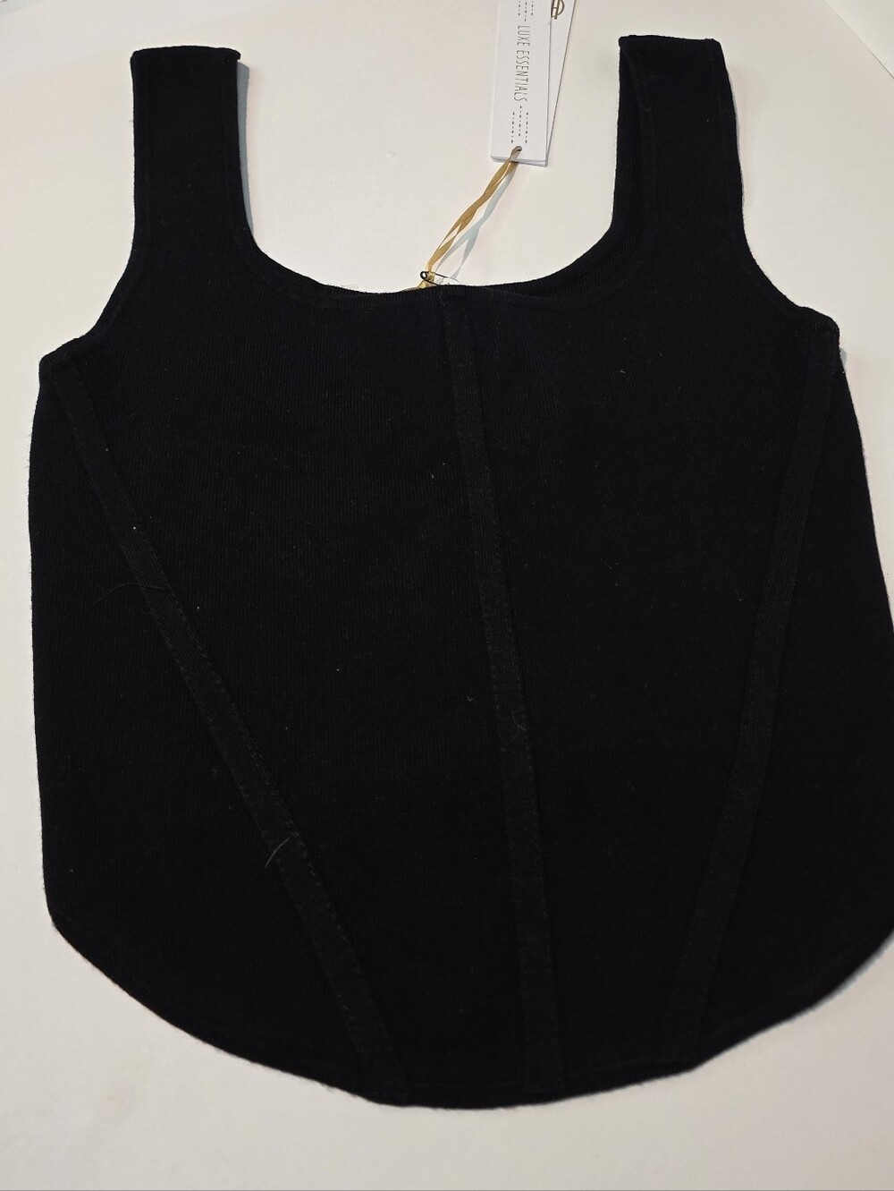 Black Ribbed Knit ,Scoop Neck Cropped Tank Top XS , Sleeveless